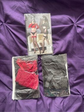 Sheer Thigh-High Stockings with Garter - Red and Black